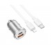 Автомобільний зарядний пристрій Hoco NZ10 USB/ Type-C PD 45W сріблястий + кабель Type-C to Lightning