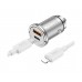 Автомобільний зарядний пристрій Hoco NZ10 USB/ Type-C PD 45W сріблястий + кабель Type-C to Lightning