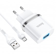 Мережевий зарядний пристрій Hoco N1 USB білий + кабель USB to MicroUSB