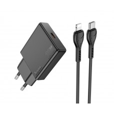 Мережевий зарядний пристрій Hoco N37 Type-C PD + кабель Type-C to Lightning чорний