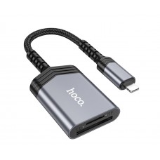 Адаптер перехідник Hoco UA25 2в1 card reader Lightning сірий