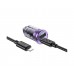 Автомобільний зарядний пристрій Hoco Z53A USB/ Type-C PD 30W QC transparent purple + кабель Type-C to Lightning