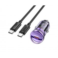 Автомобільний зарядний пристрій Hoco Z53 Type-C PD 30W transparent purple + кабель Type-C to Type-C