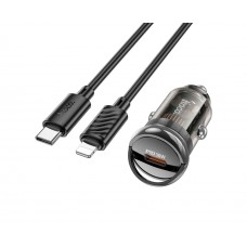 Автомобільний зарядний пристрій Hoco Z53 Type-C PD 30W transparent black + кабель Type-C to Lightning
