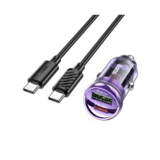 Автомобільний зарядний пристрій Hoco Z53A USB/ Type-C PD 30W QC transparent purple + кабель Type-C to Type-C