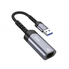 Адаптер перехідник Hoco UA26 1000 Mbps USB to RJ45 metal gray