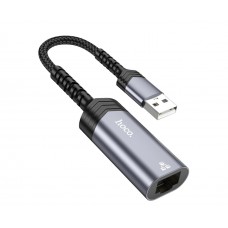 Адаптер перехідник Hoco UA26 100 Mbps USB to RJ45 metal gray