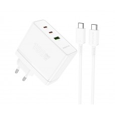 Мережевий зарядний пристрій Borofone BN11 USB/ 2 Type-C PD 100W білий + кабель Type-C to Type-C