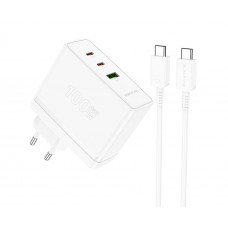 Сетевое зарядное устройство Borofone BN11 USB/ 2 Type-C PD 100W белое + кабель Type-C to Type-C