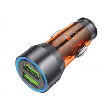 Автомобільний зарядний пристрій Hoco NZ12 2 USB QC 36W transparent orange