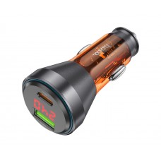 Автомобільний зарядний пристрій Hoco NZ12B USB/Type-C PD 48W з дисплеєм transparent orange