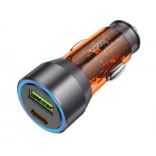 Автомобільний зарядний пристрій Hoco NZ12A USB/Type-C PD 43W transparent orange