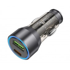 Автомобільний зарядний пристрій Hoco NZ12A USB/Type-C PD 43W transparent black