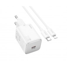 Мережевий зарядний пристрій Hoco N40 Type-C PD 20W white + кабель Type-C to Lightning