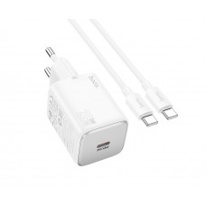 Сетевое зарядное устройство Hoco N40 Type-C PD 20W white + кабель Type-C to Type-C