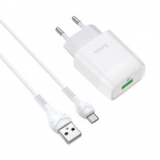 Мережевий зарядний пристрій Hoco C72Q USB QC + кабель USB to MicroUSB white