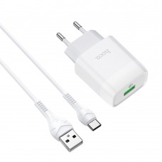 Мережевий зарядний пристрій Hoco C72Q USB QC + кабель USB to Type-C white