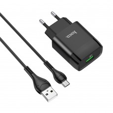 Мережевий зарядний пристрій Hoco C72Q USB QC + кабель USB to MicroUSB black