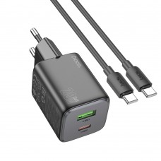 Мережевий зарядний пристрій Hoco N41 USB/ Type-C PD QC black + кабель Type-C to Type-C