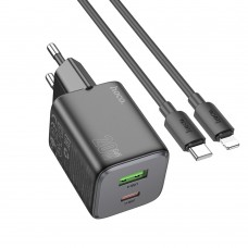 Мережевий зарядний пристрій Hoco N41 USB/ Type-C PD QC black + кабель Type-C to Lightning