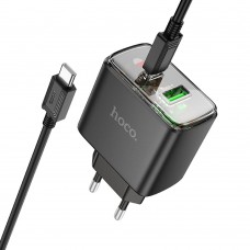 Мережевий зарядний пристрій Hoco CS42A USB/ Type-C PD 30W QC black + кабель Type-C to Type-C