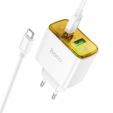 Мережевий зарядний пристрій Hoco CS42A USB/ Type-C PD 30W QC white + кабель Type-C to Type-C