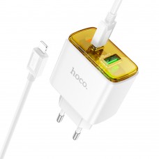 Мережевий зарядний пристрій Hoco CS42A USB/ Type-C PD 30W QC white + кабель Type-C to Lightning