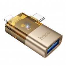 Адаптер переходник Hoco UA36E 2в1 Lightning/ Type-C to USB gold Адаптер переходник Hoco UA36E 2в1 Lightning/ Type-C to USB gold
