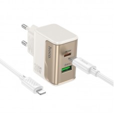Мережевий зарядний пристрій Hoco CS73A USB/ Type-C PD 30W QC white + кабель Type-C to Lightning