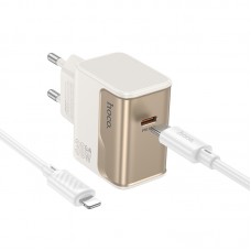 Мережевий зарядний пристрій Hoco CS72A Type-C PD 30W white + кабель Type-C to Lightning