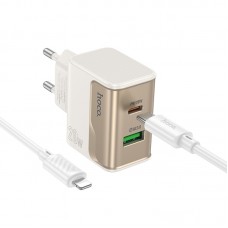 Мережевий зарядний пристрій Hoco CS71A USB/ Type-C PD QC white + кабель Type-C to Lightning