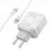 Мережевий зарядний пристрій Hoco C136A USB/ Type-C PD 45W white + кабель Type-C to Lightning