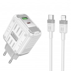 Мережевий зарядний пристрій Hoco C136A USB/ Type-C PD 45W white + кабель Type-C to Lightning