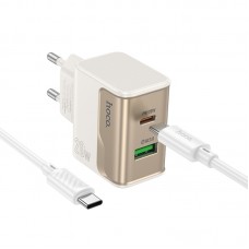 Мережевий зарядний пристрій Hoco CS71A USB/ Type-C PD QC white + кабель Type-C to Type-C