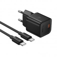 Мережевий зарядний пристрій Hoco N66 Type-C PD 35W black + кабель Type-C to Type-C