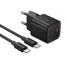Мережевий зарядний пристрій Hoco N64 Type-C PD black + кабель Type-C to Type-C