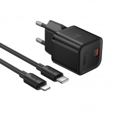 Мережевий зарядний пристрій Hoco N66 Type-C PD 35W black + кабель Type-C to Lightning