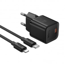 Мережевий зарядний пристрій Hoco N64 Type-C PD black + кабель Type-C to Lightning