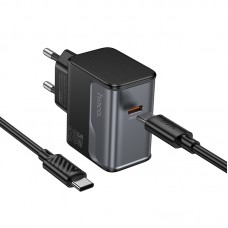 Мережевий зарядний пристрій Hoco CS72A Type-C PD 30W midnight black + кабель Type-C to Type-C