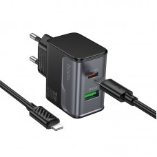Мережевий зарядний пристрій Hoco CS73A USB/ Type-C PD 30W QC midnight black + кабель Type-C to Lightning