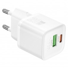Мережевий зарядний пристрій Hoco N65 USB/ Type-C PD QC white