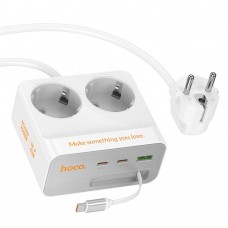 Мережевий зарядний пристрій подовжувач Hoco AC28 USB/ 3 Type-C PD 45W 2 розетки 2m white