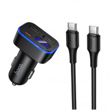 Автомобільний зарядний пристрій Hoco Z63A 2USB/ Type-C PD QC 42W c дисплеєм black + кабель Type-C to Type-C