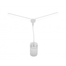 Настольная USB LED лампа гибкая, двойная с аккумулятором и прищепкой белая