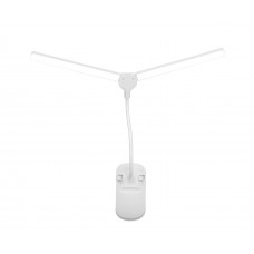Настольная USB LED лампа гибкая, двойная с двумя аккумуляторами и прищепкой белая